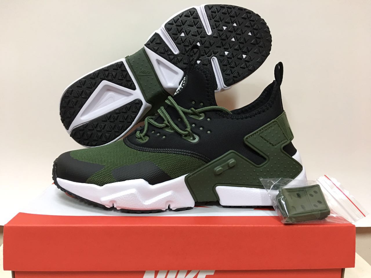 Men Nike Air Huarache 6 Army Green Black White